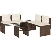 vidaXL Ensemble de salon de jardin 4 pièces avec coussins Marron Poly Rattan
