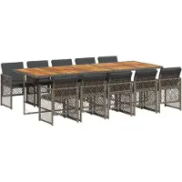 vidaXL Ensemble de jardin 11 pièces avec coussins Gris Poly rotin