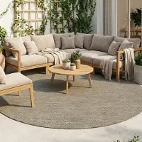FRAAI Tapis d'extérieur rond - Malta Arrow Naturel | Ø 120 cm | Rond |