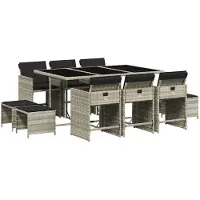 vidaXL Salon de jardin 11 pièces avec coussins gris clair Poly rotin