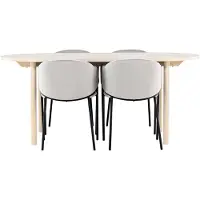 Ebuy24 Andy ensemble pour salle à manger table 90x180cm et 4 chaises velours avec accoudoirs whitewash.