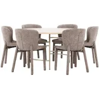 Ebuy24 Copenhagen ensemble pour salle à manger table Ø140cm et 6 chaises whitewash, brun.