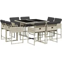 vidaXL Salon de jardin 9 pièces avec coussins gris clair Poly rotin
