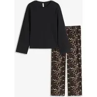 Bonprix Pyjama avec haut côtelé et pantalon ample