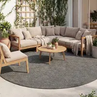 FRAAI Tapis d'extérieur rond - Malta Arrow Noir | Ø 120 cm | Rond |