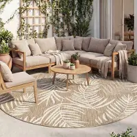 FRAAI Tapis d'extérieur rond - Malta Leaves Naturel | Ø 100 cm | Rond |