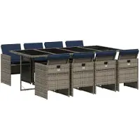 vidaXL Set de jardin à manger 9 pièces avec coussins, gris, polyrattan