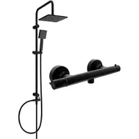 Mexen Tord ensemble de douche mural avec douche de tête et robinet thermostatique Slim, noir - 77105200-70