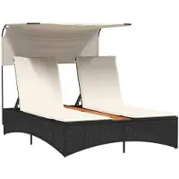 vidaXL Bain de soleil double avec toit et coussins Noir Poly Rattan