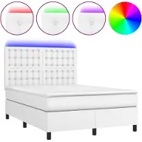 vidaXL Lit Boxspring avec matelas & LED Blanc 140x190 cm Similicuir