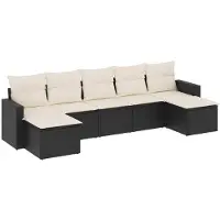 vidaXL Ensemble de salon de jardin 7 pièces avec coussins noir poly rotin
