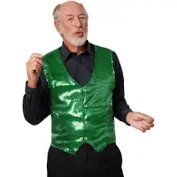 Dressforfun - Gilet à paillettes pour hommes - Taille XL - Polyester vert - Brillant avec fermeture à boutons - Gilet élégant - Vêtements de fête pour carnaval et soirées de spectacle