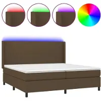 vidaXL Lit Boxspring avec matelas & LED Marron foncé 200x200 cm Tissu