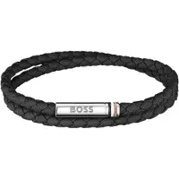 BOSS Bracelet double tour tressé noir avec fermeture logotée