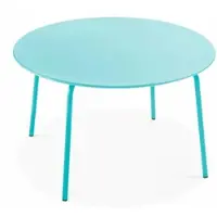 Oviala Table de jardin ronde en acier 8 places 120 cm turquoise - Palavas