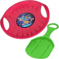 KOTARBAU 2 pcs. Luge Enfant PVC 60 cm Rose & Vert Luge à Neige Traineau à Neige Luge Pelle avec Poignées Ergonomiques pour Enfants Et Adultes