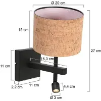 Steinhauer Lampe de chevet noire Stang avec un chapeau en liège Ø20cm