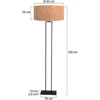 Steinhauer Lampe sur pied noire Stang avec un chapeau en liège de 50 cm Ø