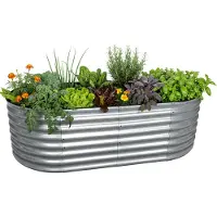 Relaxdays Jardinière surélevée , métal galvanisé, fleurs, plantes et légumes, H x L x P : 60 x 200 x 100 cm, jardinière ovale, argent