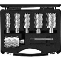 Vevor Assortiment de Fraises à Carotter 6PCs Fraise Annulaire Attaches Universelles Diamètre 25-50,8 mm Profondeur de Perçage 50,8 mm en Acier Rapide HSS Accessoires pour Perceuse Magnétique Métaux
