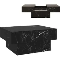 En.casa Table basse extensible « Lens » avec espace de rangement 80 x 60 x 36 cm Aspect marbre, noir