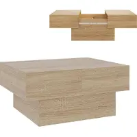 En.casa Table basse extensible « Lens » avec espace de rangement 80 x 60 x 36 cm aspect chêne