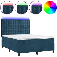 vidaXL Lit boxspring avec matelas & LED bleu foncé 140x190 cm velours