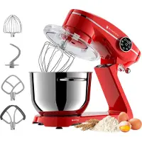 Kitchenbrothers Robot de cuisine - Affichage tactile et minuterie - Robot de cuisine - 6L - 1800W - Aluminium - Rouge