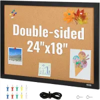 Vevor Tableau en Liège 46x61 cm Tableau d'Affichage Double-Face Panneau d’Affichage en Liège Haute Densité Auto-Réparatrice avec Cadre en MDF 10 Punaises pour Épingler Mémo Notes Photos Bureau Maison