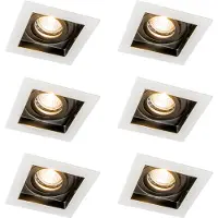 QAZQA Ensemble de 6 spots encastrables modernes blancs avec noir réglable - Carree