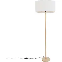 QAZQA Lampadaire en bois avec abat-jour ovale en lin blanc 50cm - Mels