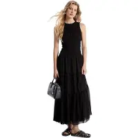 Michael Kors pour femme. MS582VF7R3 Robe bustier en georgette à volants, de couleur noire (L), Casuel, Polyester, Sans manches / bretelles