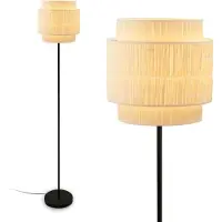 Briloner Lampadaire Papper, abat-jour en raphia, interrupteur au pied, style boh me, douille E27, naturel, 30 x 165 cm