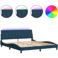 vidaXL Cadre de lit avec LED sans matelas "Hanko" bleu 180x200 cm velours