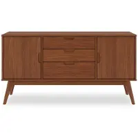 Idimex Buffet Tivoli Design Vintage Scandinave Nordique Commode Bahut Vaisselier Avec 3 Tiroirs 2 Portes, En Pin Massif Lasuré Brun Foncé