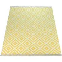 Paco Home Tapis moderne à motifs marocains tissé à la main Skandi losanges franges jaune blanc dimensions 80x150 cm