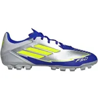 Adidas Chaussures de football F50 League Messi La Vida Rapida AG Homme sur terrain synthétique Silver Metallic/Solar Yellow/Lucid Blue
