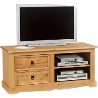 Idimex Meuble Tv Tequila Style Mexicain 120 Cm Avec 2 Tiroirs Et 2 Niches Pin Massif Finition Cirée