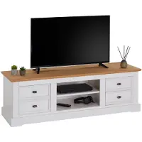 Idimex Meuble Tv Kent Banc Télévision En Pin Massif Lasuré Blanc Et Brun 144 X 46 X 45 Cm, Avec 4 Tiroirs Et 2 Niches
