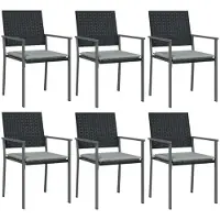vidaXL Chaises de jardin avec coussins 6 pcs. noir 54x62,5x89cm Poly rotin