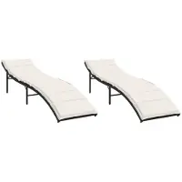 vidaXL Bains de soleil 2 pcs. avec coussins noir Poly rotin