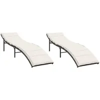 vidaXL Bains de soleil 2 pcs. avec coussins Marron Poly Rattan