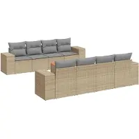 vidaXL Ensemble de salon de jardin 9 pièces avec coussins beige Poly rotin