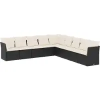 vidaXL Ensemble de salon de jardin 9 pièces avec coussins noir poly rotin