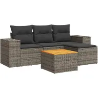 vidaXL Salon de jardin 5 pcs avec coussins gris résine tressée