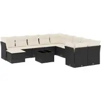 vidaXL Ensemble de 12 canapés de jardin avec coussins noir poly rotin