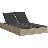 vidaXL Bain de soleil double avec coussins gris clair Poly rotin