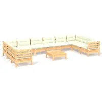 vidaXL Ensemble de salon de jardin 11 pièces avec coussins crème, en bois de pin
