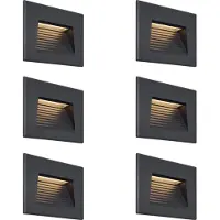 QAZQA Lot de 6 appliques murales encastrables modernes noires 11,5 cm LED incluse IP65 - Trem