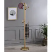 Idimex Porte-manteaux MILA portant pour vêtements sur pied hauteur 174 cm socle rond et 8 crochets, meuble d'entrée en métal laqué or